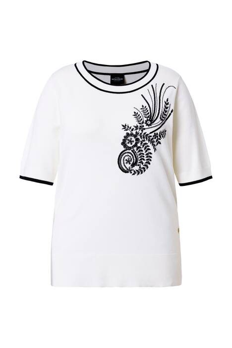 Pulovr twinset, výšivka s flitry, kulatý výstřih, polo rukávy