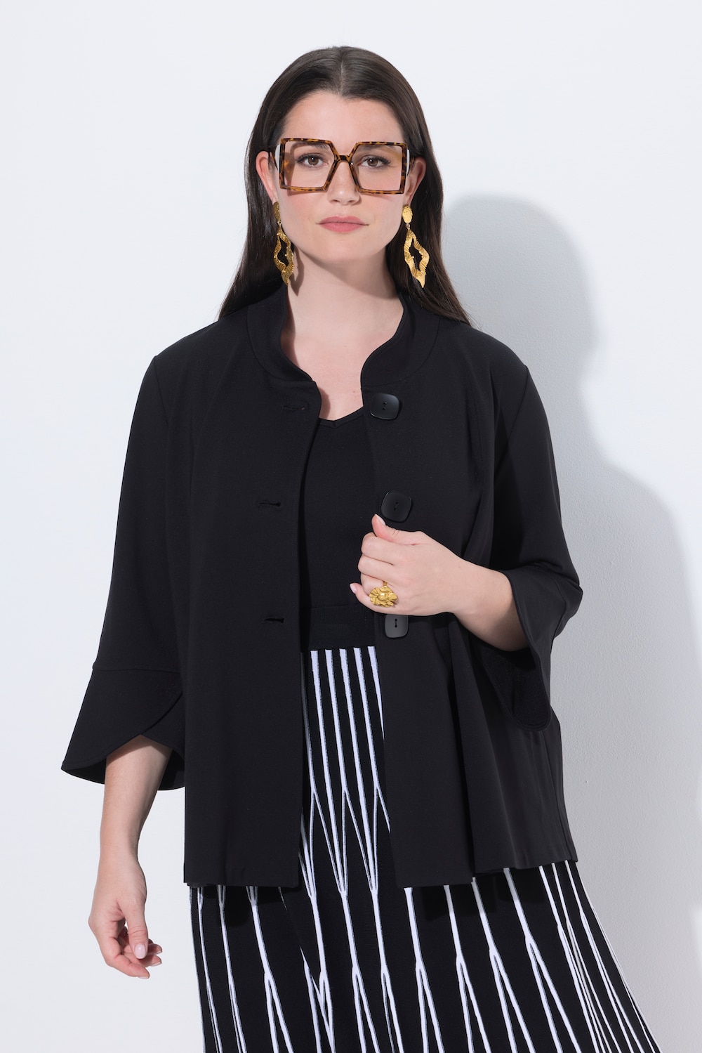 Punto-Sweatjacke, weite A-Linie, Stehkragen, 3/4-Arm