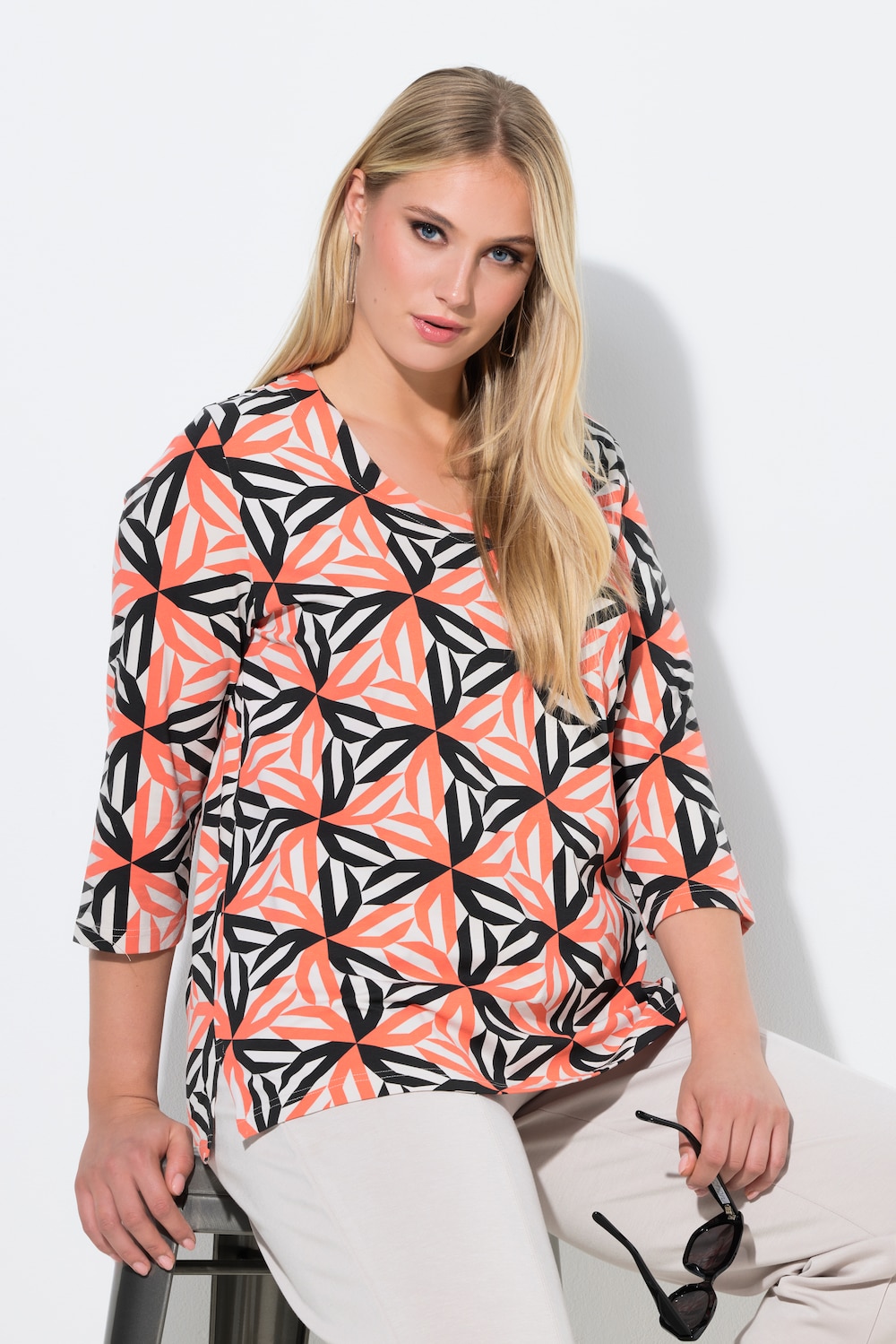 Shirt, grafische print, Classic, V-hals, 3/4-mouwen