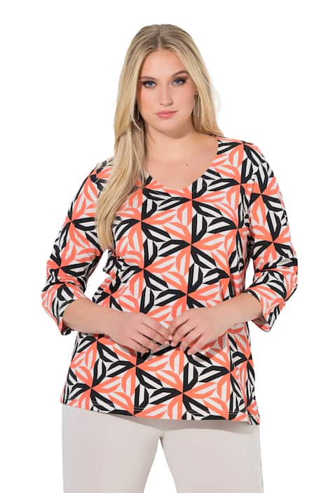 Tričko, grafický potisk, Classic, výstřih do V, 3/4 rukváy