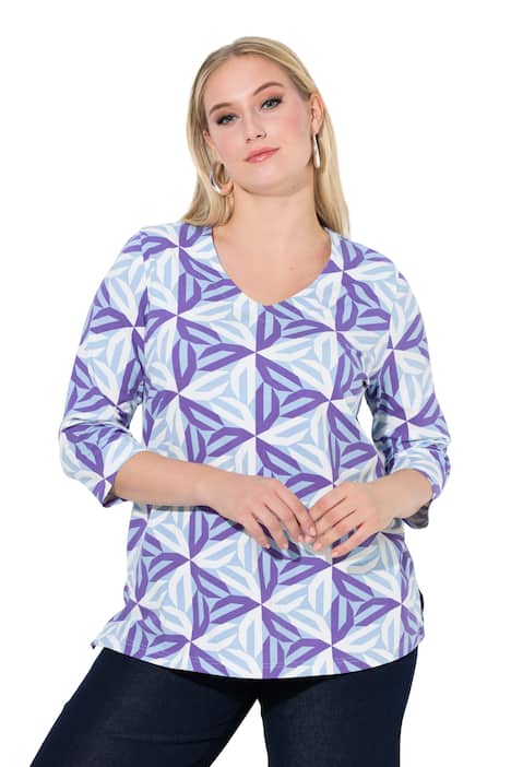 Tričko, grafický potisk, Classic, výstřih do V, 3/4 rukváy