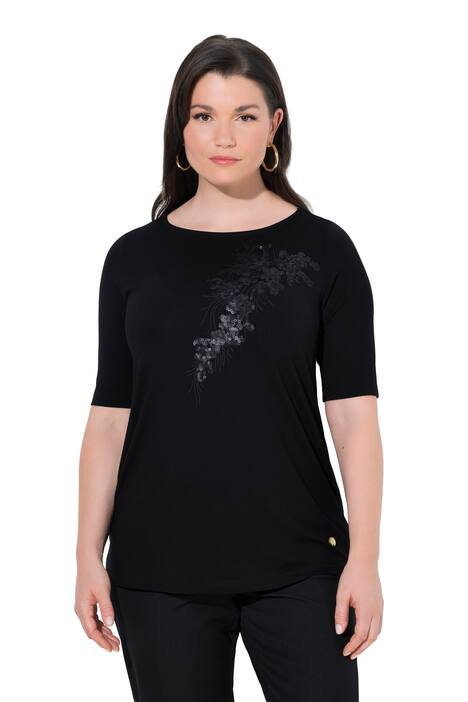 Tričko, motiv z flitrů, lodičkový výstřih, krátké rukávy