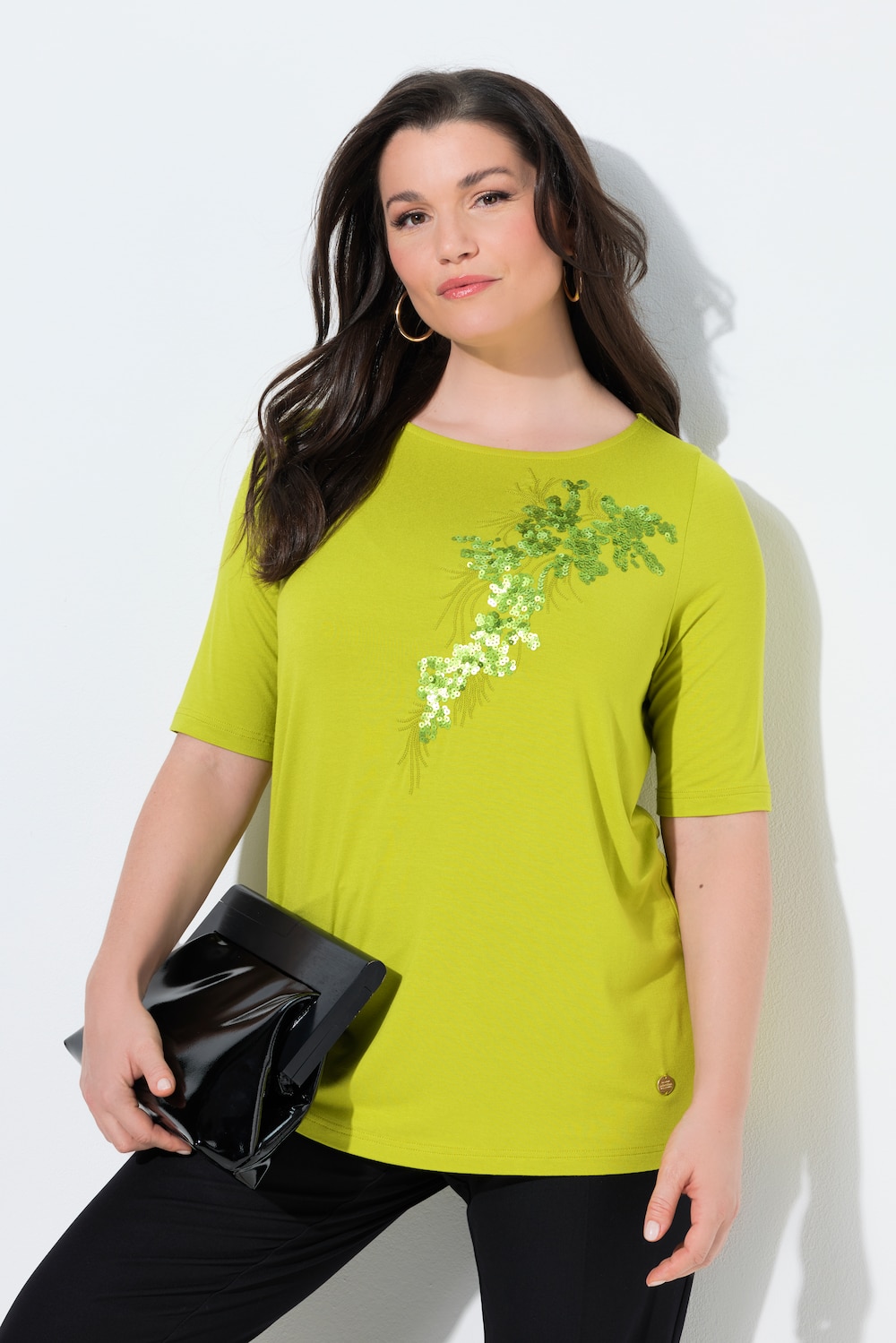 T-Shirt, Pailletten-Motiv, U-Boot-Ausschnitt, Halbarm