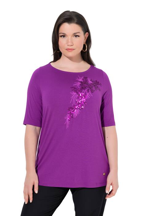 Tričko, motiv z flitrů, lodičkový výstřih, krátké rukávy