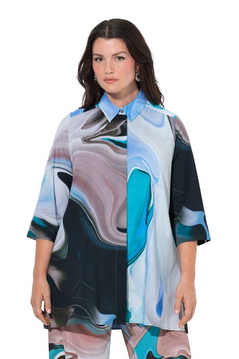 Halenka, mramorový vzor, áčkový střih, košilový límec, 3/4 rukávy