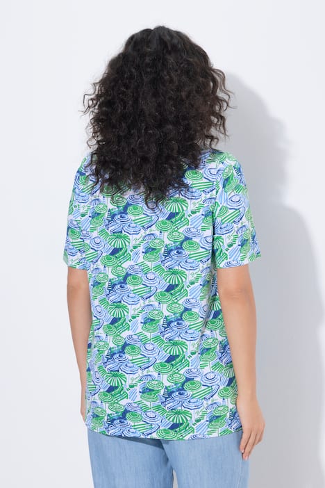 halenka, slunečníky, ozdobné záhyby, áčkový střih, kulatý výstřih, polodlouhý rukáv