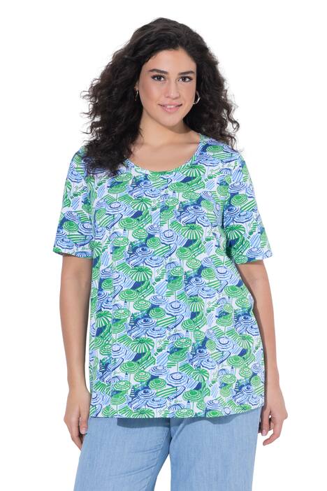 halenka, slunečníky, ozdobné záhyby, áčkový střih, kulatý výstřih, polodlouhý rukáv