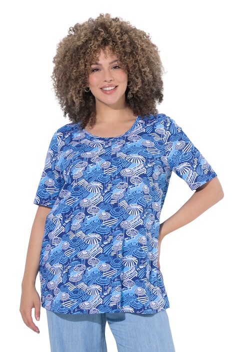 halenka, slunečníky, ozdobné záhyby, áčkový střih, kulatý výstřih, polodlouhý rukáv