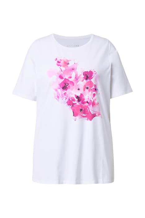 Tričko, květy, A střih, kulatý výstřih, krátké rukávy, Pima bavlna