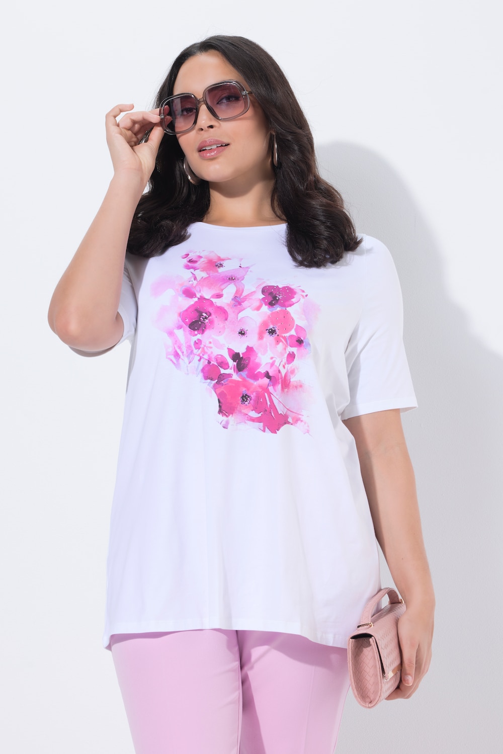 T-shirt, bloemen, A-lijn, ronde hals, halve mouw, Pima Cotton