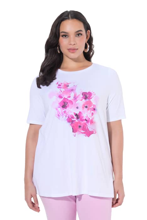 Tričko, květy, A střih, kulatý výstřih, krátké rukávy, Pima bavlna
