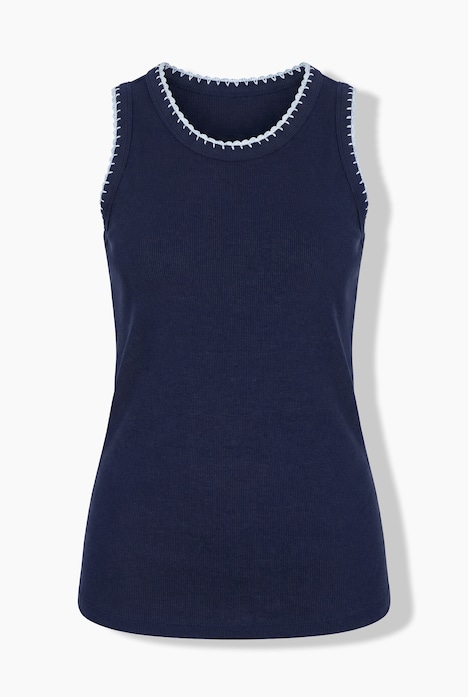 Scalloped Crochet Trim Ribbed Jersey Tank