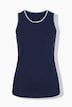 Scalloped Crochet Trim Ribbed Jersey Tank