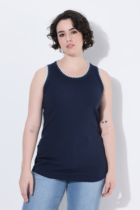Scalloped Crochet Trim Ribbed Jersey Tank