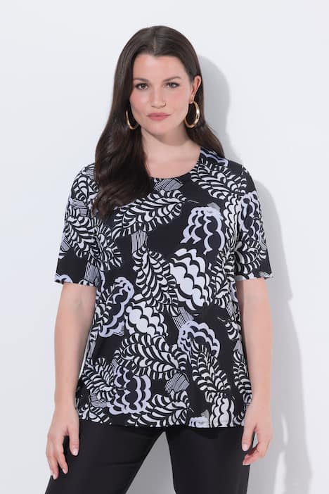 Mixed Floral Print Stretch Knit Slinky Top#