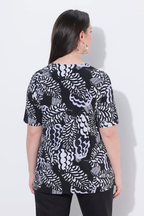 Mixed Floral Print Stretch Knit Slinky Top#