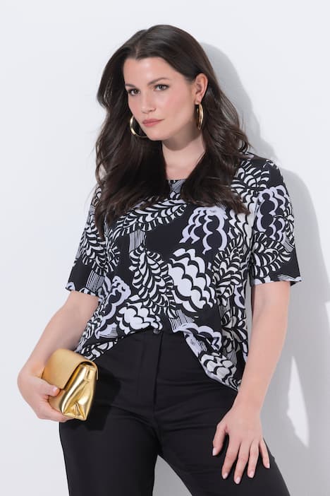 Mixed Floral Print Stretch Knit Slinky Top