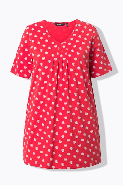 T-shirt, sierplooien, A-lijn, V-hals, korte mouwen