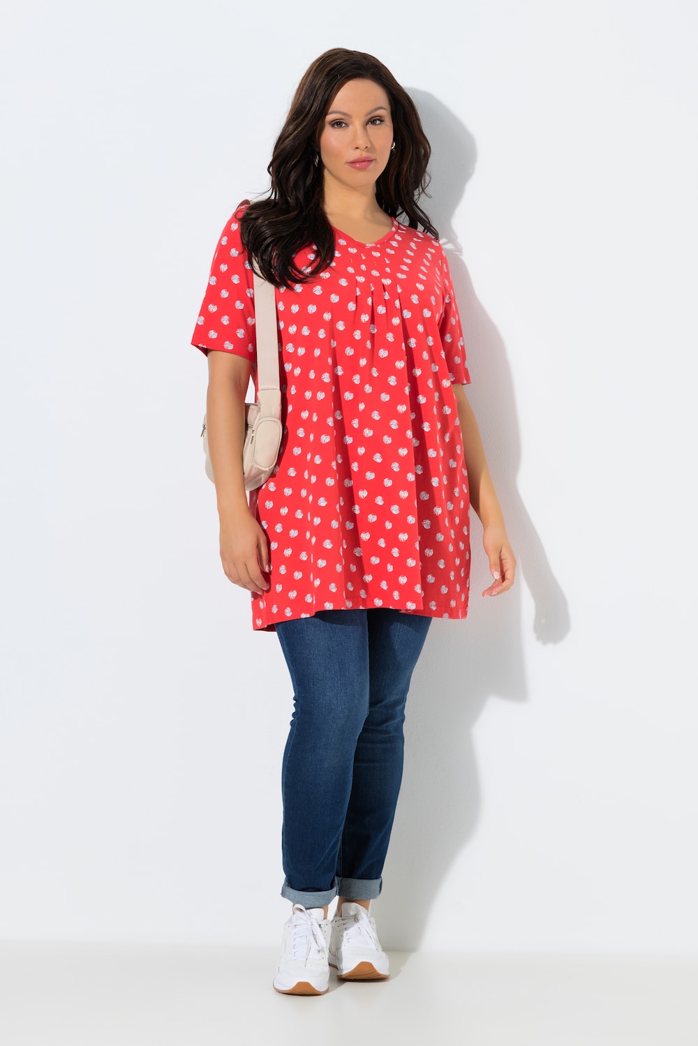 T-shirt, sierplooien, A-lijn, V-hals, korte mouwen