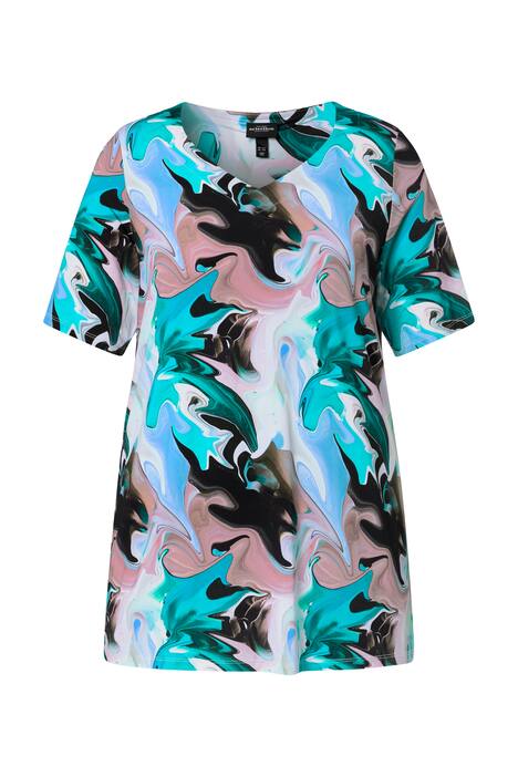 Splývavý top, mramorový vzor, výstřih ve tvaru srdce, polodlouhý rukáv