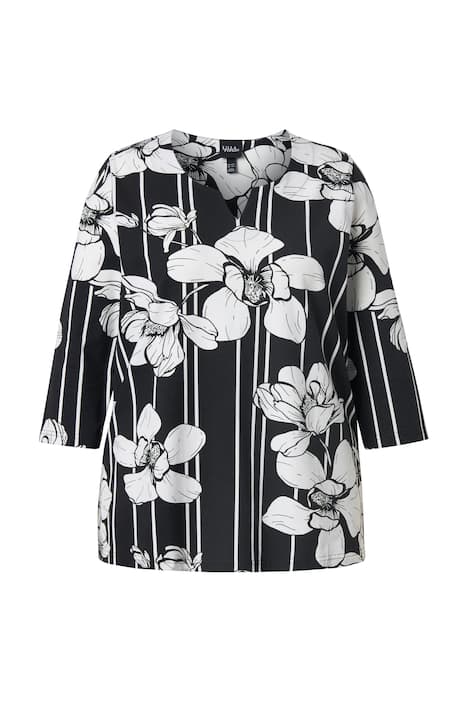 Halenka, květiny/proužky, áčkový střih, V výstřih, 3/4 rukáv