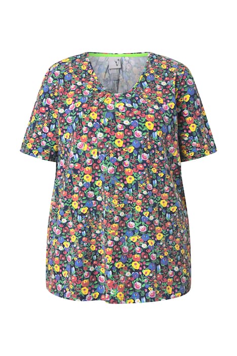 Halenka, květinový potisk, áčkový střih, V výstřih, polodlouhý rukáv