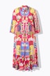 Sukienka midi, motyw wakacyjny, kołnierzyk koszulowy, rękawy 3/4