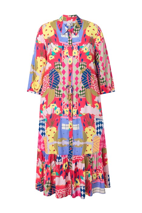 Midi šaty, sváteční motiv, košilový límec, 3/4 rukávy