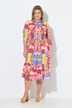 Sukienka midi, motyw wakacyjny, kołnierzyk koszulowy, rękawy 3/4