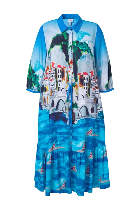 Midi šaty, sváteční motiv, košilový límec, 3/4 rukávy