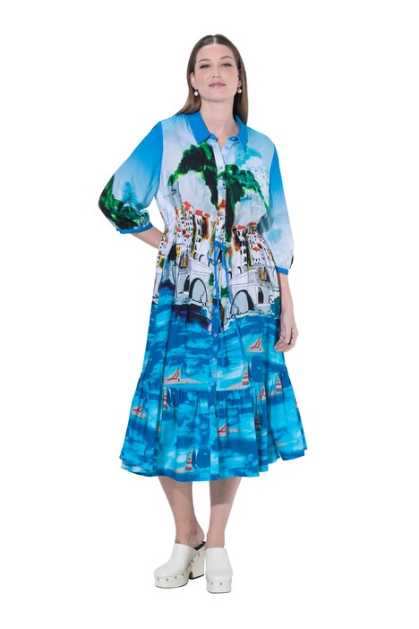 Midi šaty, sváteční motiv, košilový límec, 3/4 rukávy