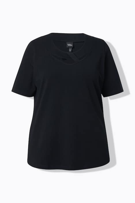 T-shirt con girocollo con drappeggio, aperture e mezze maniche