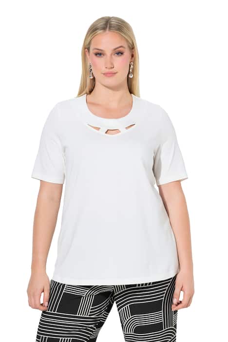 Tričko, kulatý výstřih, s otvorem, polo rukávy