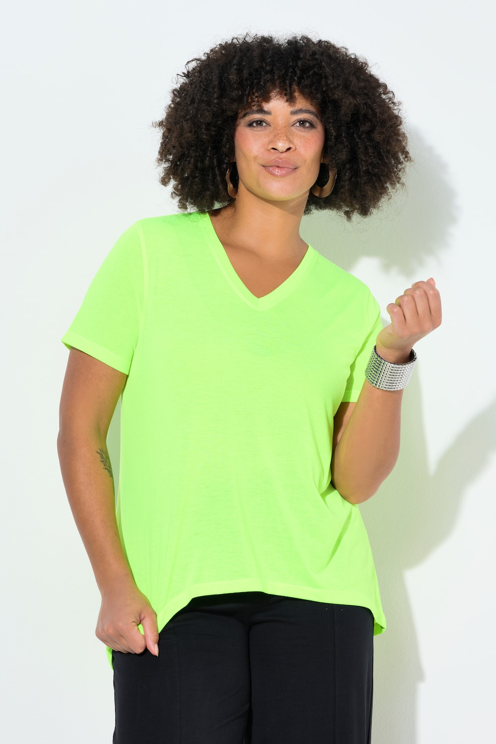 T-shirt, A-lijn, neonkleur, afgeronde zoom