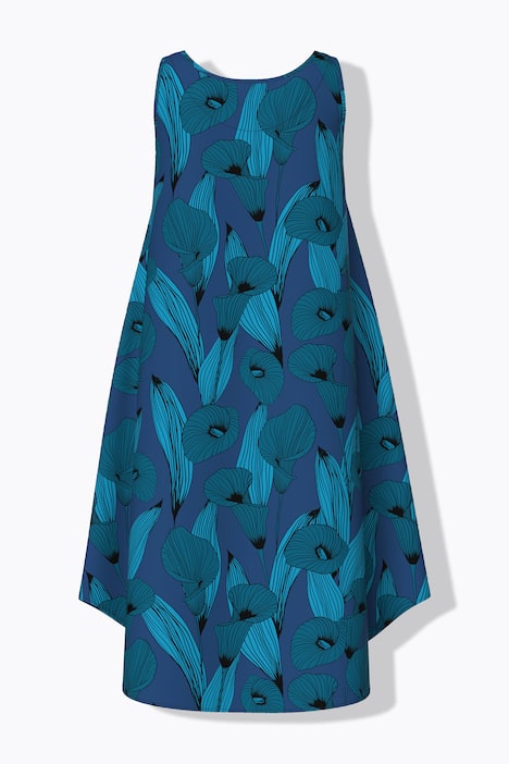 Midikjole, kallaer, A-form, rund hals, ærmeløs