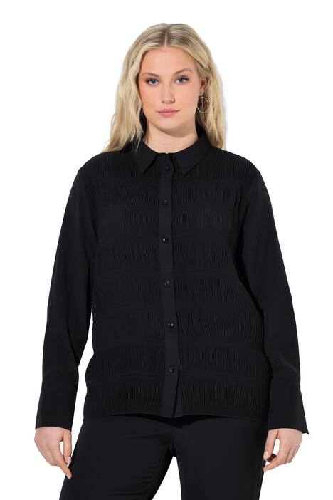 Halenka z mačkaného materiálu, struktura, košilový límec, dlouhé rukávy