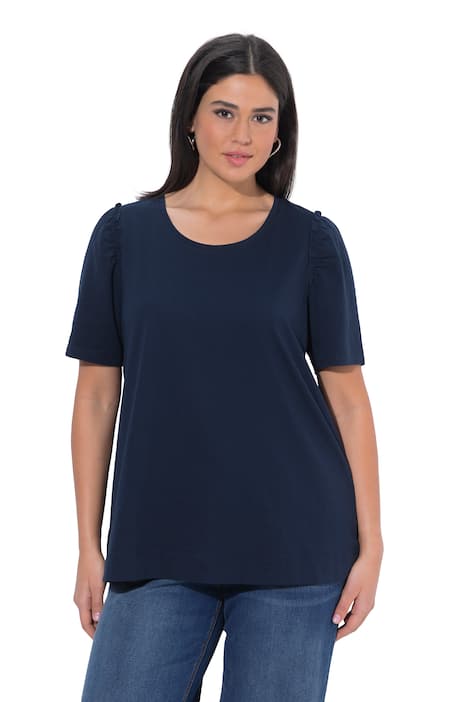 Tričko, volánky, áčkový střih, kulatý výstřih, polo rukávy