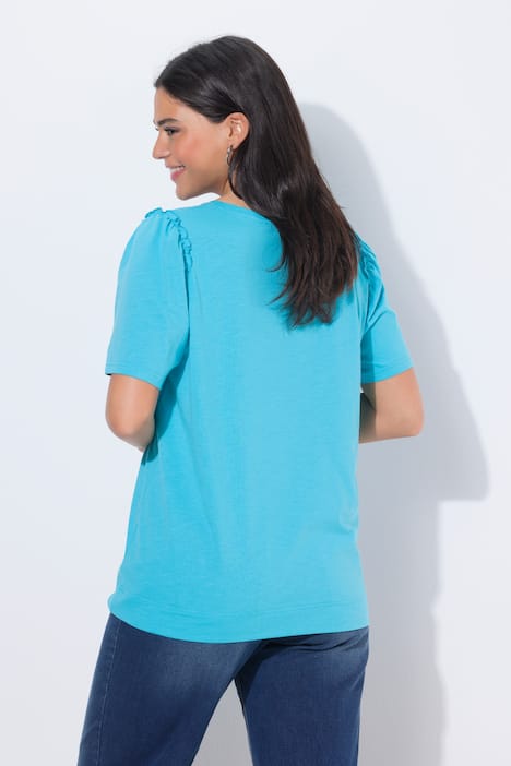 T-shirt, volant, A-lijn, ronde hals, korte mouwen