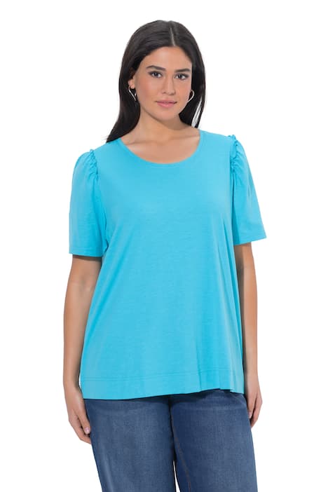 Tričko, volánky, áčkový střih, kulatý výstřih, polo rukávy