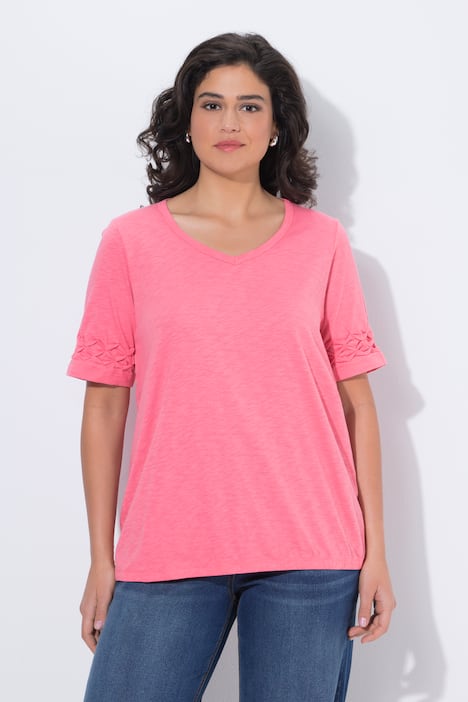 T-shirt, structuur, A-lijn, V-hals, korte mouwen