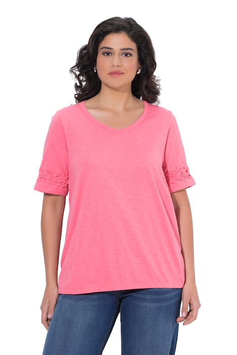 Tričko, strukturovaný materiál, áčkový střih, V výstřih, polo rukávy