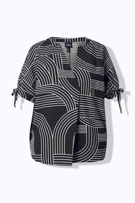 Geometric Print Ribbon Tie Blouse