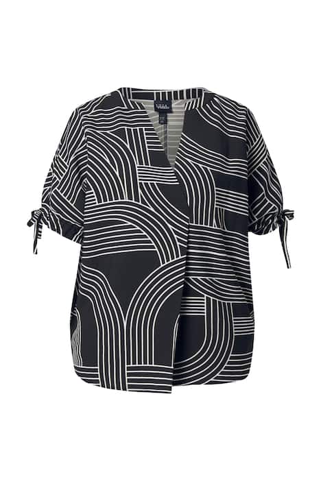 Halenka, grafický potisk, ozdobné sklady, V výstřih, polo rukávy