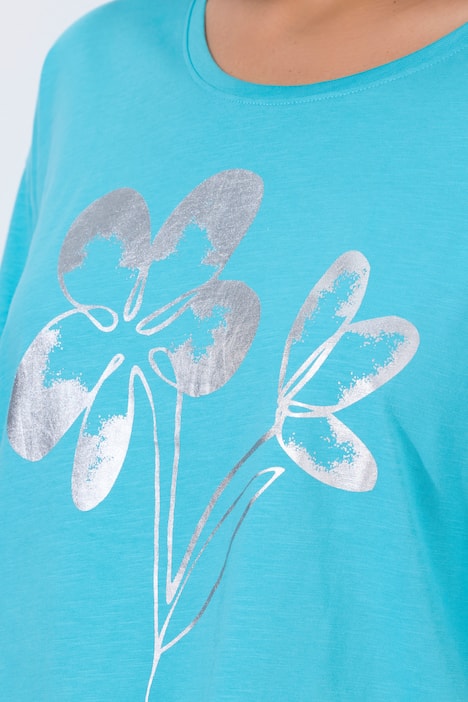 T-shirt, bloemen, oversized, V-hals, korte mouwen