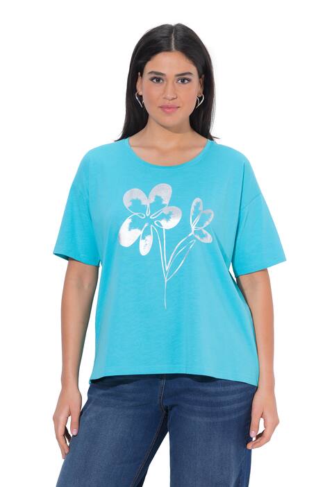 Tričko, květinový potisk, oversized, V výstřih, polo rukávy