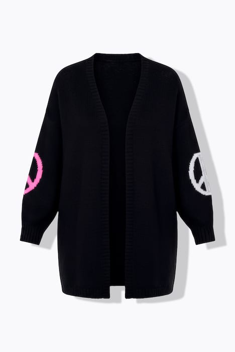 Cardigan coupe Loose Fit ouverte, symbole Peace & Love et manches ballon