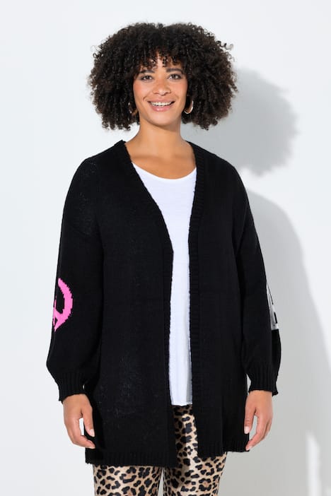 Cardigan coupe Loose Fit ouverte, symbole Peace & Love et manches ballon