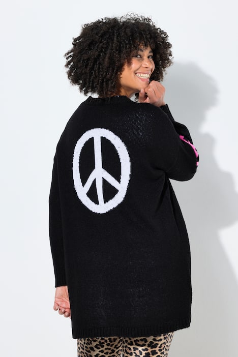 Cardigan coupe Loose Fit ouverte, symbole Peace & Love et manches ballon