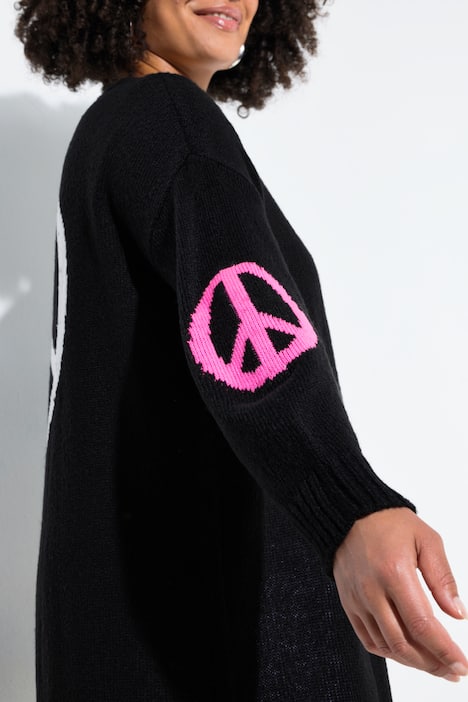 Cardigan coupe Loose Fit ouverte, symbole Peace & Love et manches ballon