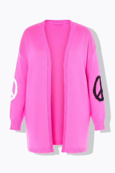 Cardigan coupe Loose Fit ouverte, symbole Peace & Love et manches ballon